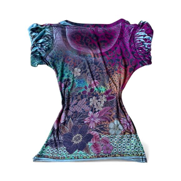 B.L.U.E Fairy Bohochic multicolored short sleeve top with puffed sleeves - Picture 8 of 8